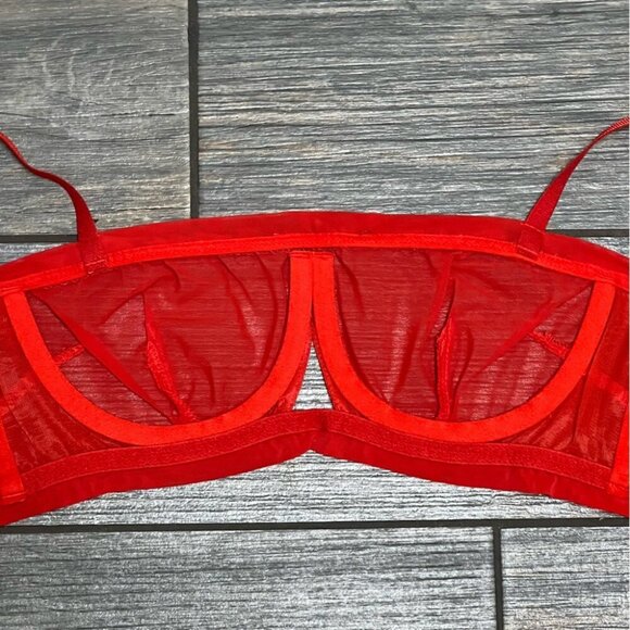 NWT We are HAH Free People Wired Bra 32-36A  32A 34A 36A Blood Orange Red Sheer - Picture 8 of 13